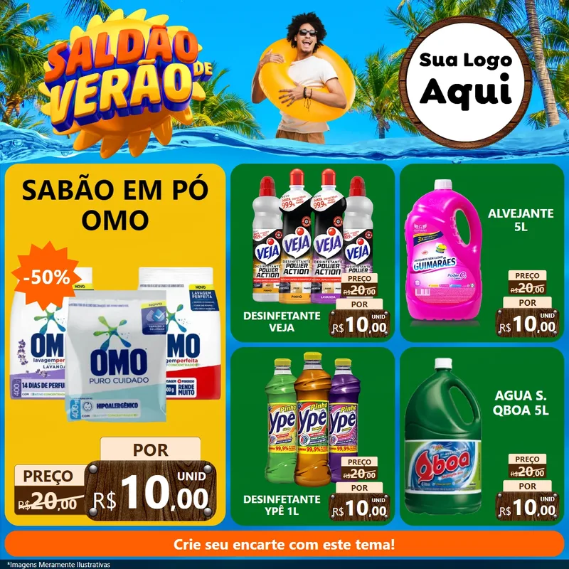Modelo de Rede Social para Feed Facebook com o tema Saldão de Verão para Produtos de Limpeza