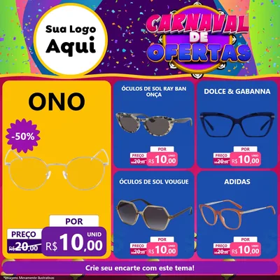 Modelo de Rede Social para Feed Facebook com o tema Carnaval de Ofertas para Óticas