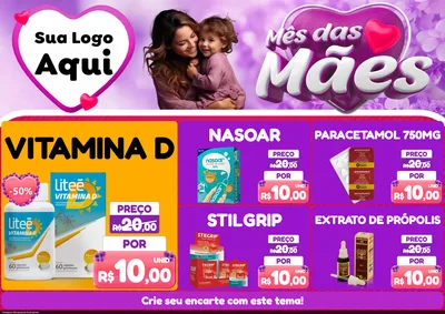 Modelo de Encarte para Encarte A4 Horizontal com o tema Mês das Mães para Farmácia