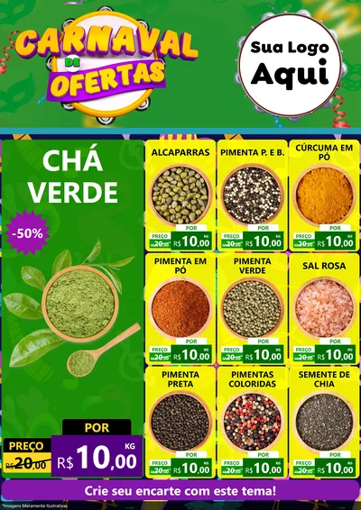 Modelo de Encarte para Encarte A4 Vertical com o tema Carnaval de Ofertas para Produtos Naturais