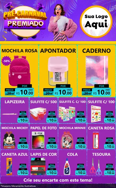 Modelo de Encarte para Encarte Grande com o tema Pré-Carnaval Premiado para Papelaria