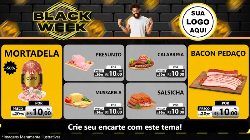 Modelo de TV para TV Horizontal com o tema Black Week para Frios e Laticínios