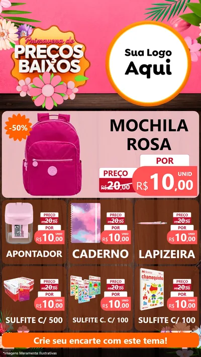 Modelo de Rede Social para Stories com o tema Primavera de Preços Baixos para Papelaria