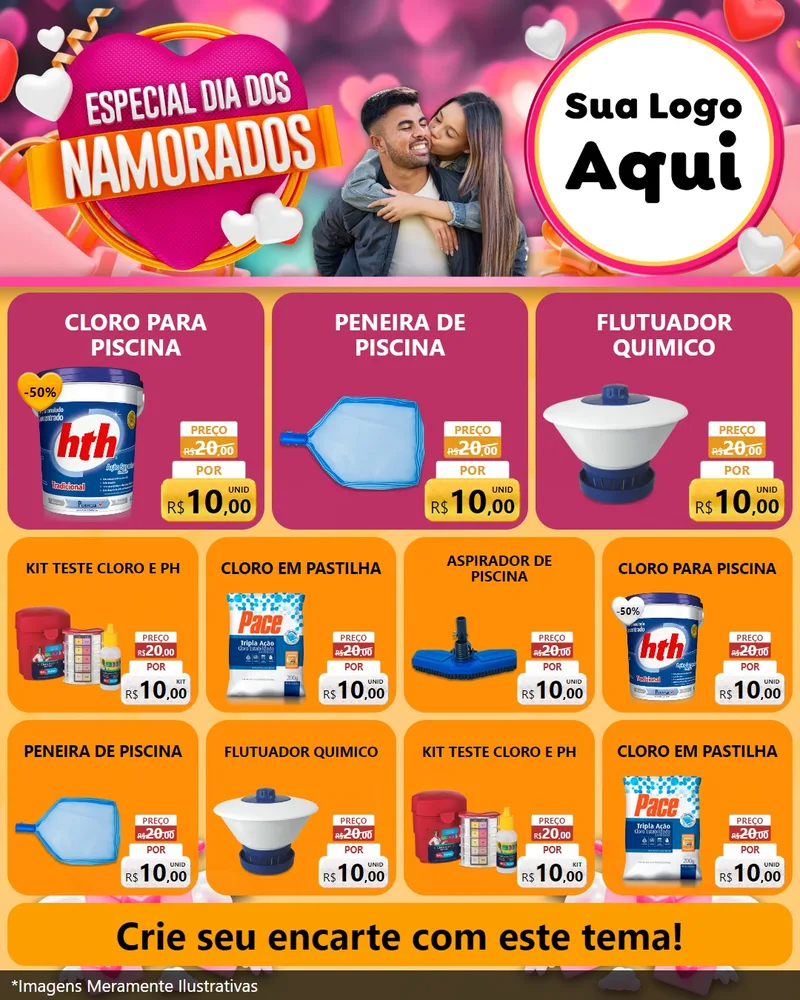Modelo de Rede Social para Feed Instagram com o tema Especial Dia dos Namorados para Produtos para Piscina
