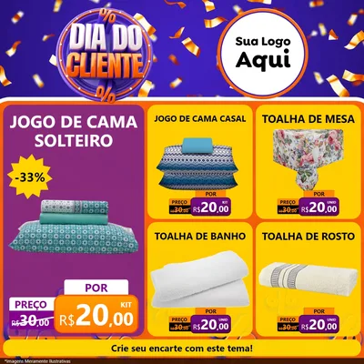 Modelo de Rede Social para Feed Facebook com o tema Dia do Cliente para Cama, Mesa e Banho