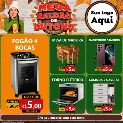 Modelo de Rede Social para Feed Facebook com o tema Mega Saldão de Outono para Móveis e Eletro
