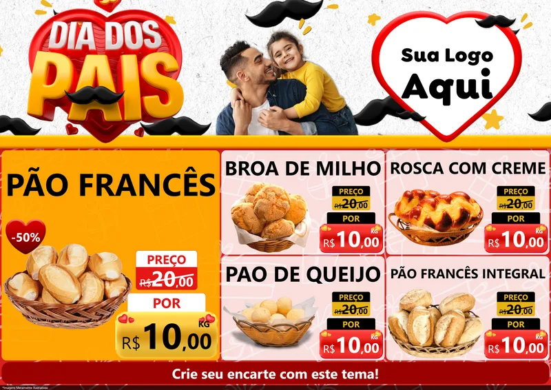 Modelo de Encarte para Encarte A4 Horizontal com o tema Dia dos Pais para Padaria