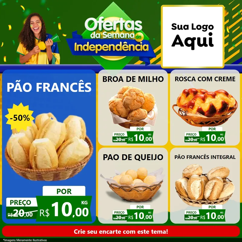 Modelo de Rede Social para Feed Facebook com o tema Ofertas da Semana da Independência para Padaria