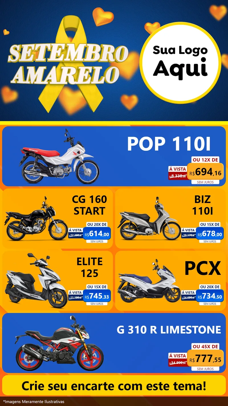 Modelo de TV para TV Vertical com o tema Setembro Amarelo para Concessionaria de Motos