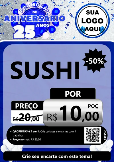 Modelo de Cartaz para Cartaz A4 Vertical com o tema Promoção de Aniversário - 25 Anos para Comida japonesa