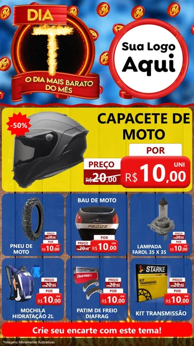 Modelo de Rede Social para Stories com o tema Dia T - O Dia Mais Barato Do Mês para Moto peças
