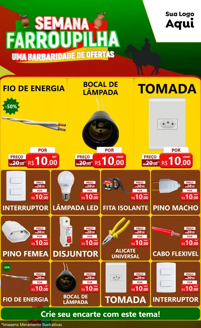 Modelo de Encarte para Encarte Grande com o tema Semana Farroupilha - Uma Barbaridade de Ofertas para Materiais Elétricos
