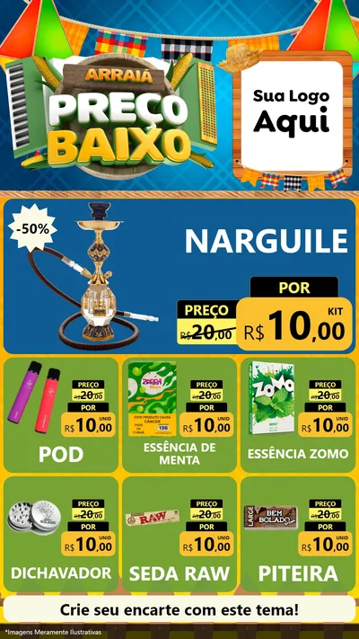 Modelo de Rede Social para Stories com o tema Arraiá de Preço Baixo - Junina para Tabacaria