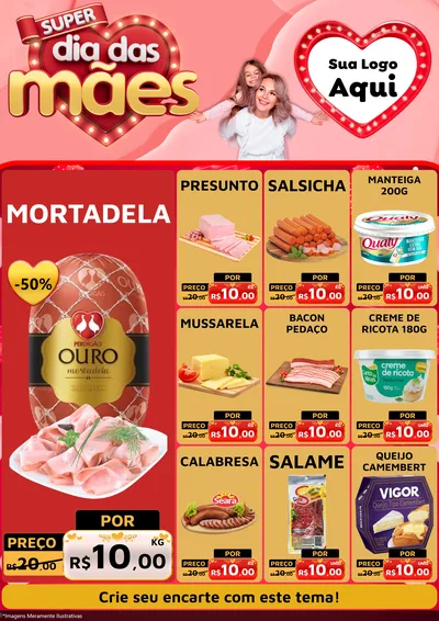 Modelo de Encarte para Encarte A4 Vertical com o tema Super Dia Das Mães para Frios e Laticínios