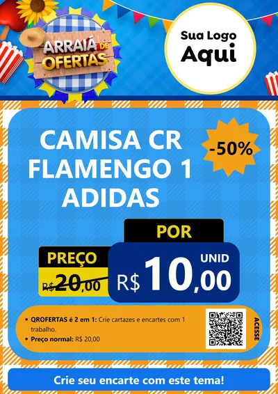 Modelo de Cartaz para Cartaz A4 Vertical com o tema Arraiá de Ofertas para Roupas e acessórios
