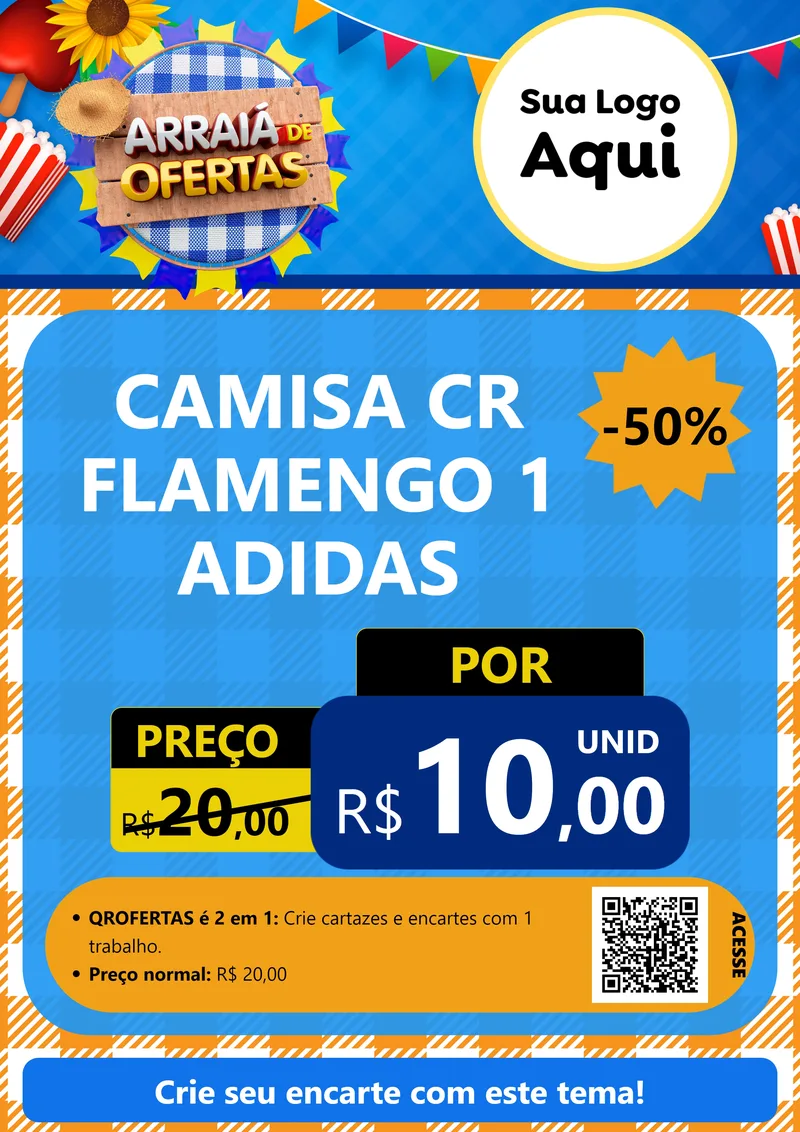 Modelo de Cartaz para Cartaz A4 Vertical com o tema Arraiá de Ofertas para Roupas e acessórios