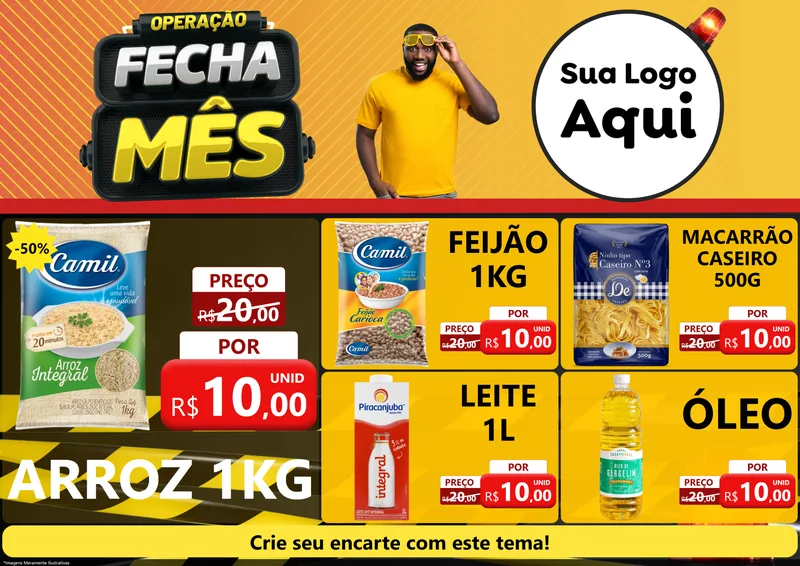 Modelo de Encarte para Encarte A4 Horizontal com o tema Operação Fecha Mês para Supermercado