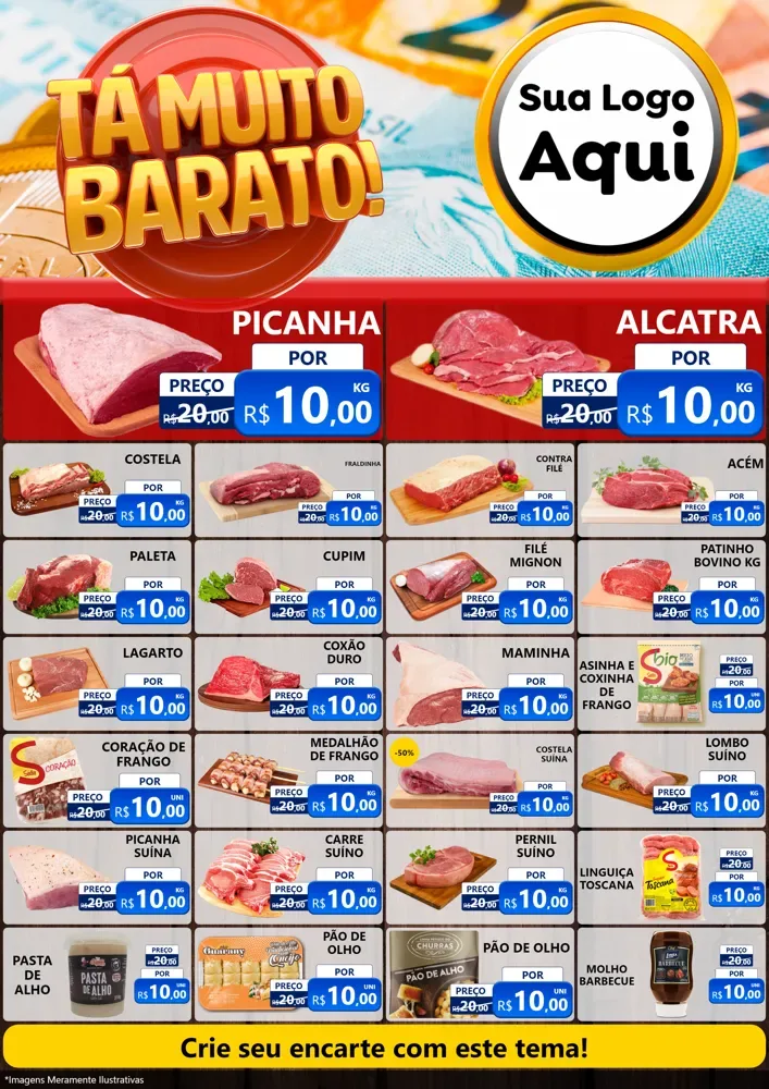 Modelo de Encarte para Encarte A4 Vertical com o tema Está Muito Barato para Açougue