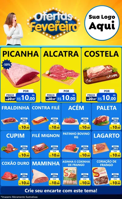 Modelo de Encarte para Encarte Grande com o tema Ofertas de Fevereiro para Açougue