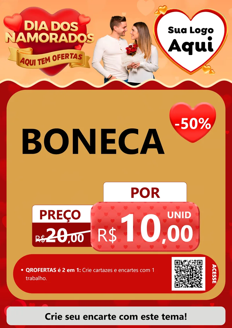 Modelo de Cartaz para Cartaz A4 Vertical com o tema Dia dos Namorados - Aqui Tem Ofertas para Brinquedos