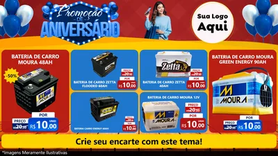 Modelo de TV para TV Horizontal com o tema Promoção de Aniversário para Baterias Elétricas