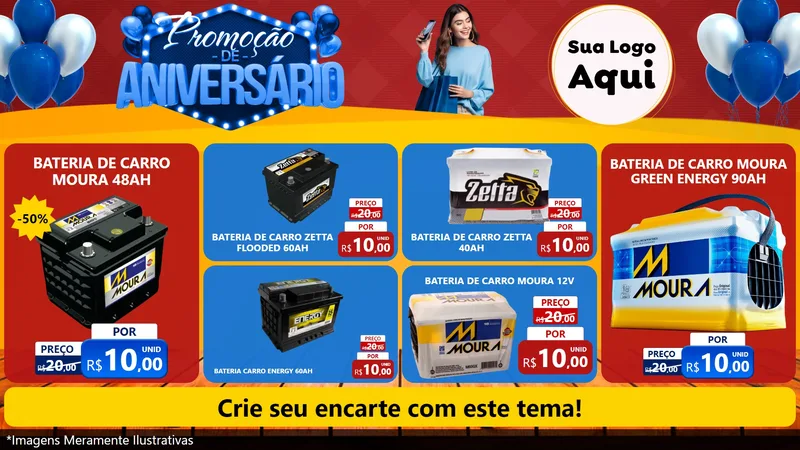 Modelo de TV para TV Horizontal com o tema Promoção de Aniversário para Baterias Elétricas