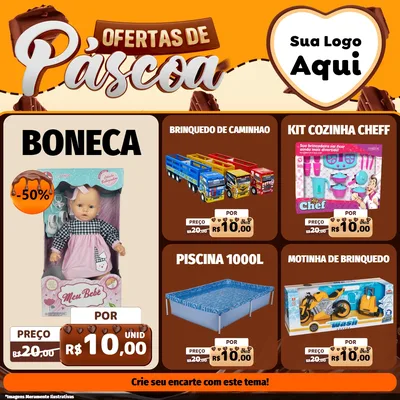 Modelo de Rede Social para Feed Facebook com o tema Ofertas de Páscoa para Brinquedos