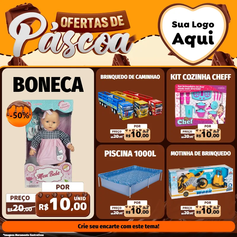 Modelo de Rede Social para Feed Facebook com o tema Ofertas de Páscoa para Brinquedos