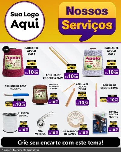 Modelo de Rede Social para Feed Instagram com o tema Nossos Serviços para Armarinho e Aviamentos