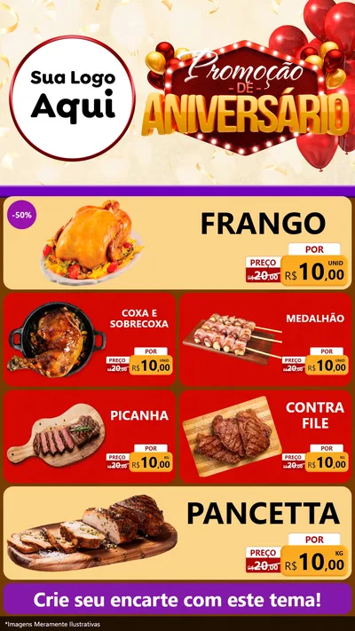 Modelo de TV para TV Vertical com o tema Promoção de Aniversário para Assados