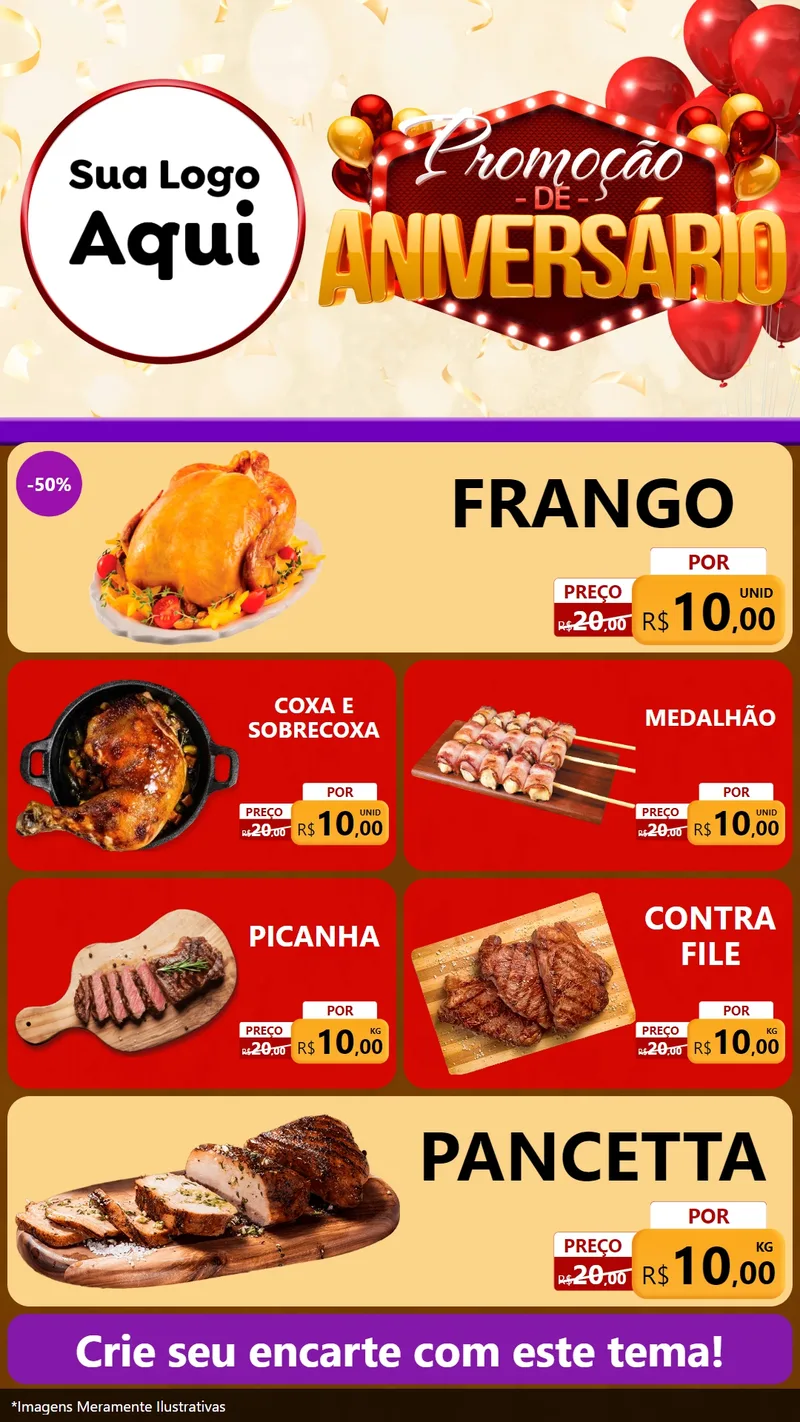 Modelo de TV para TV Vertical com o tema Promoção de Aniversário para Assados