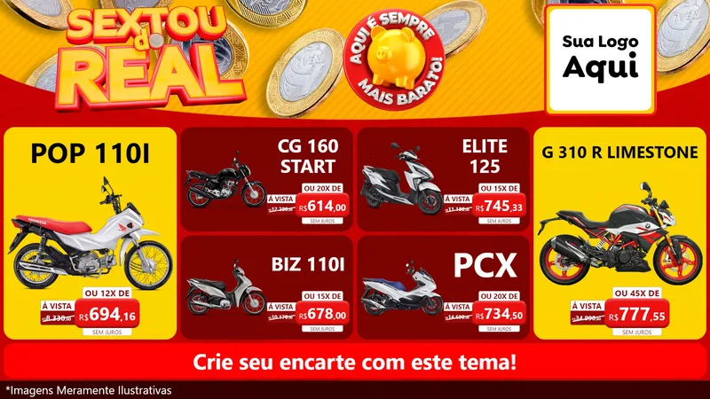 Modelo de TV para TV Horizontal com o tema Sextou do Real para Concessionaria de Motos