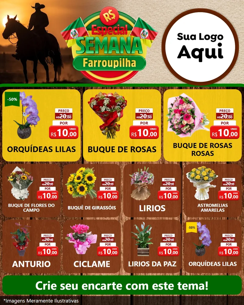 Modelo de Rede Social para Feed Instagram com o tema Especial Semana Farroupilha para Floricultura e jardim