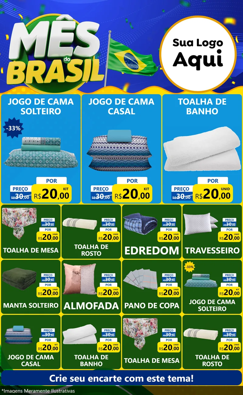 Modelo de Encarte para Encarte Grande com o tema Mês do Brasil para Cama, Mesa e Banho