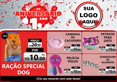 Modelo de Encarte para Encarte A4 Horizontal com o tema Promoção de Aniversário - 1 Ano para Pet Shop
