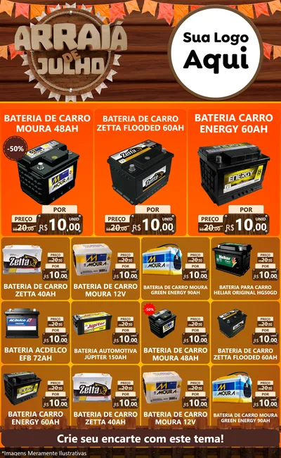 Modelo de Encarte para Encarte Grande com o tema Arraiá de Julho - Junina para Baterias Elétricas