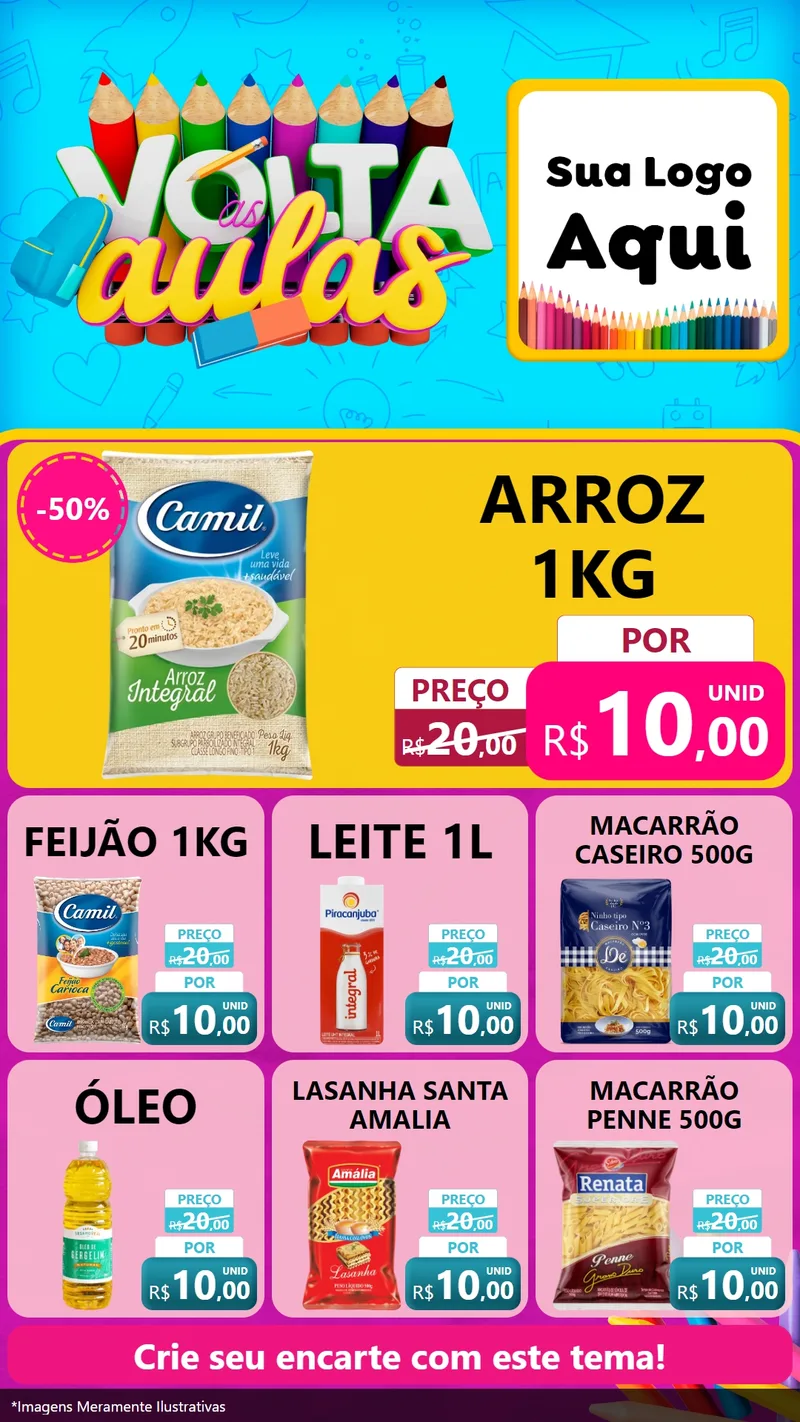 Modelo de Rede Social para Stories com o tema Volta às Aulas para Supermercado