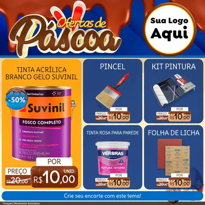 Modelo de Rede Social para Feed Facebook com o tema Ofertas de Páscoa para Tintas e Ferramentas