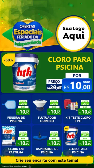 Modelo de Rede Social para Stories com o tema Ofertas Especiais Feriado da Independência para Produtos para Piscina
