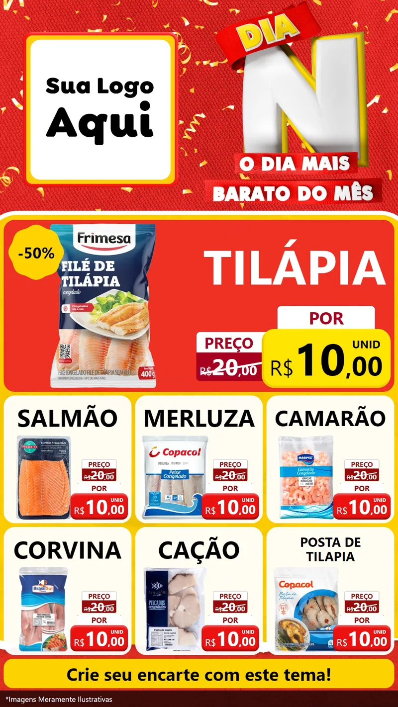 Modelo de Rede Social para Stories com o tema Dia N o Dia Mais Barato do Mês para Peixaria