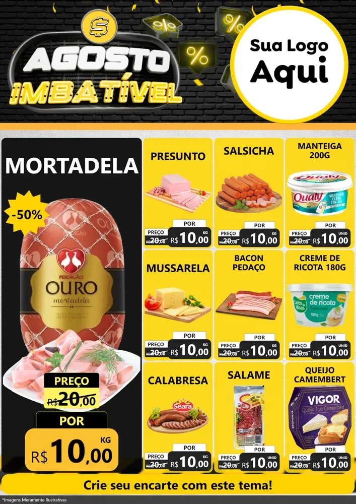 Modelo de Encarte para Encarte A4 Vertical com o tema Agosto Imbatível para Frios e Laticínios