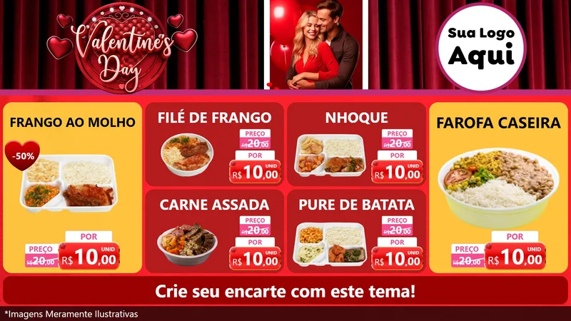 Modelo de TV para TV Horizontal com o tema Valentine's Day para Restaurante