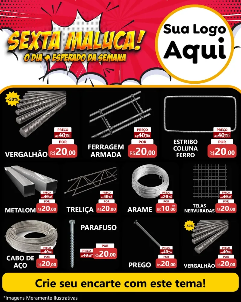 Modelo de Rede Social para Feed Instagram com o tema Sexta Maluca! para Ferragens