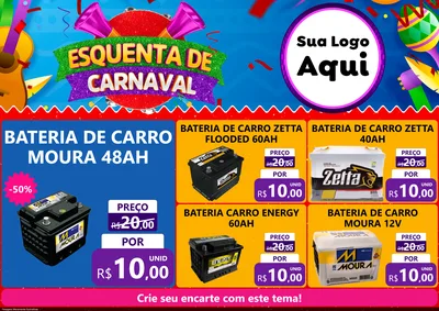 Modelo de Encarte para Encarte A4 Horizontal com o tema Esquenta de Carnaval para Baterias Elétricas