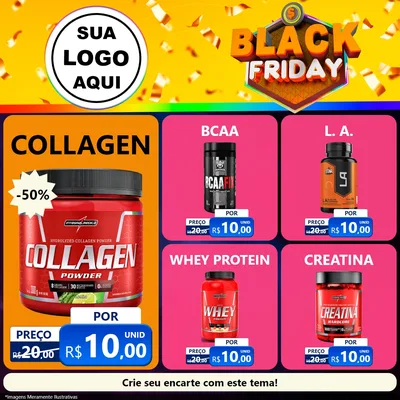 Modelo de Rede Social para Feed Facebook com o tema Black Friday para Suplementos alimentares