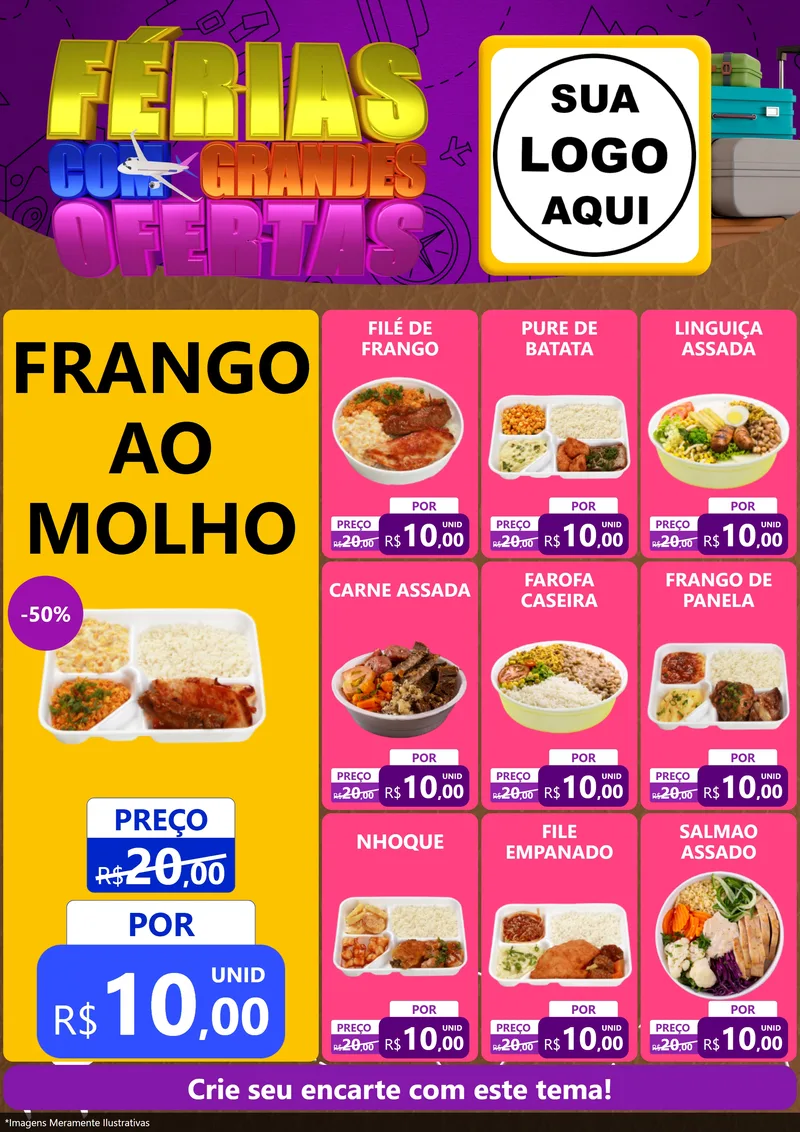 Modelo de Encarte para Encarte A4 Vertical com o tema Férias com Grandes Ofertas para Restaurante