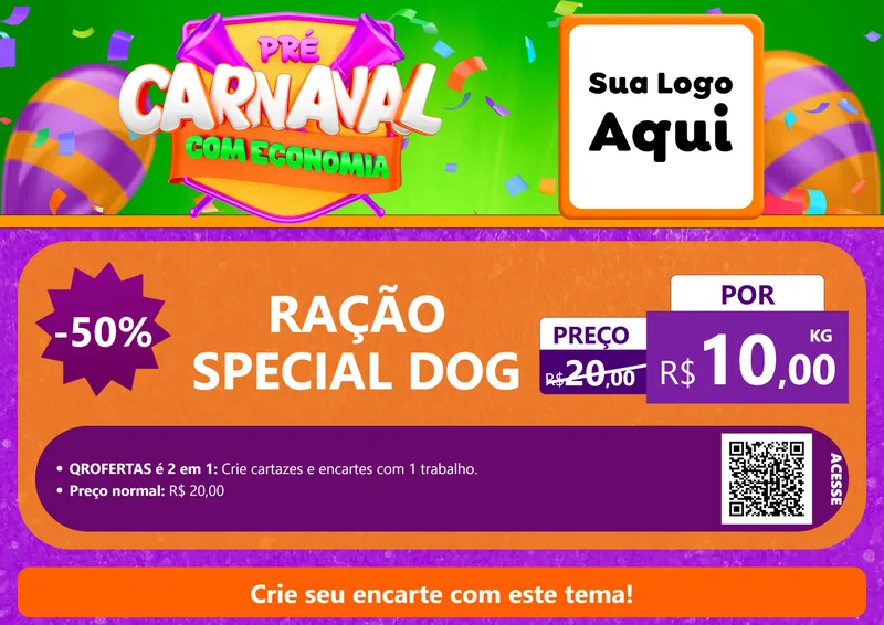 Modelo de Cartaz para Cartaz A4 Horizontal com o tema Pré-Carnaval Com Economia para Pet Shop