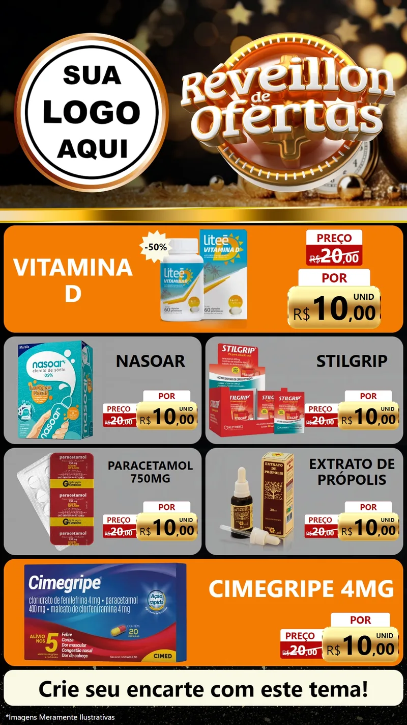 Modelo de TV para TV Vertical com o tema Réveillon de Ofertas para Farmácia