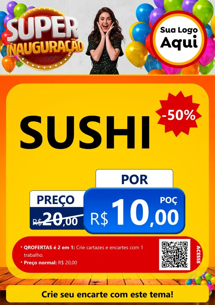 Modelo de Cartaz para Cartaz A4 Vertical com o tema Super Inauguração para Comida japonesa