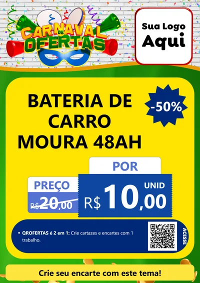 Modelo de Cartaz para Cartaz A4 Vertical com o tema Carnaval de Ofertas para Baterias Elétricas